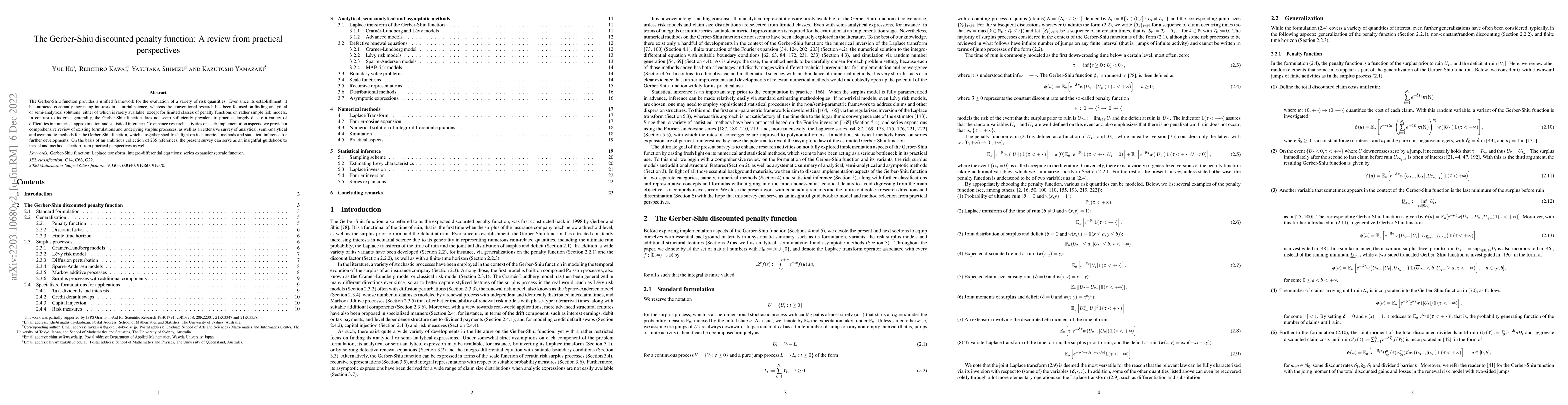 Thumbnail for The Gerber-Shiu discounted penalty function: A review from practical
  perspectives