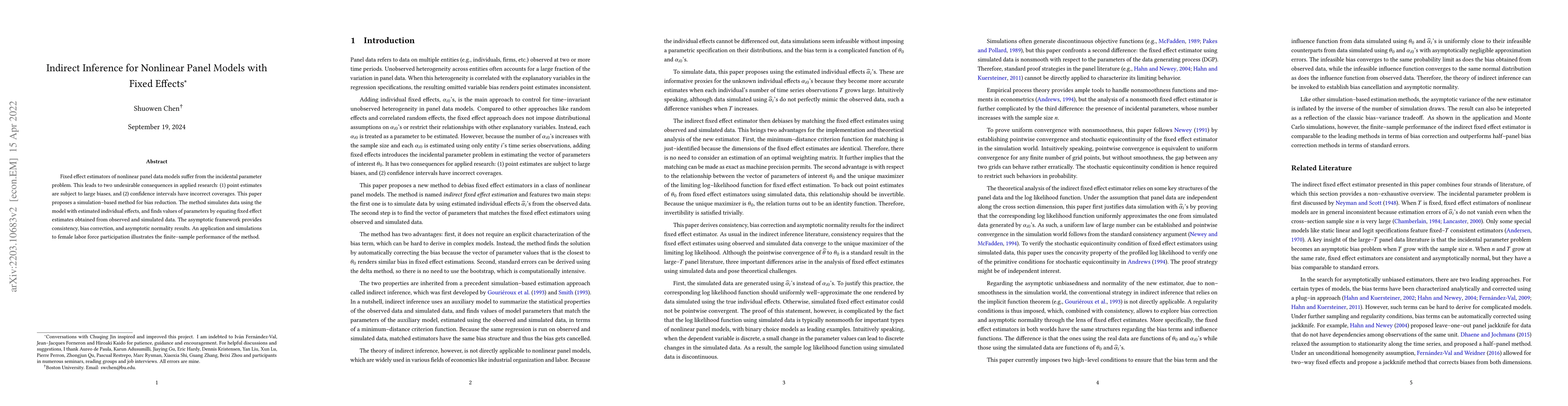 Thumbnail for Indirect Inference for Nonlinear Panel Models with Fixed Effects