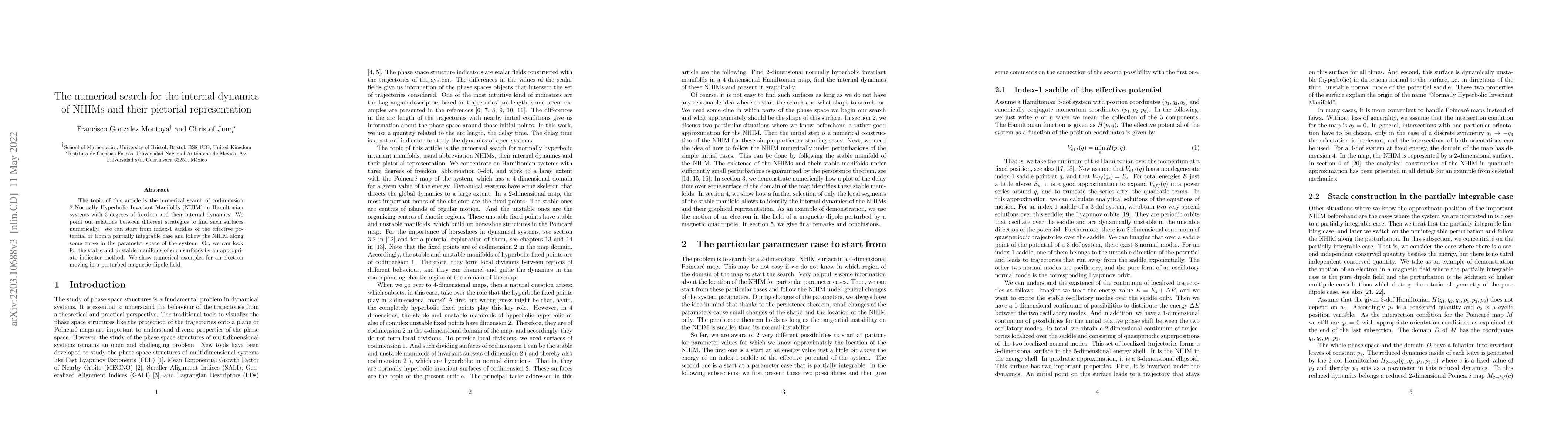 Thumbnail for The numerical search for the internal dynamics of NHIMs and their
  pictorial representation