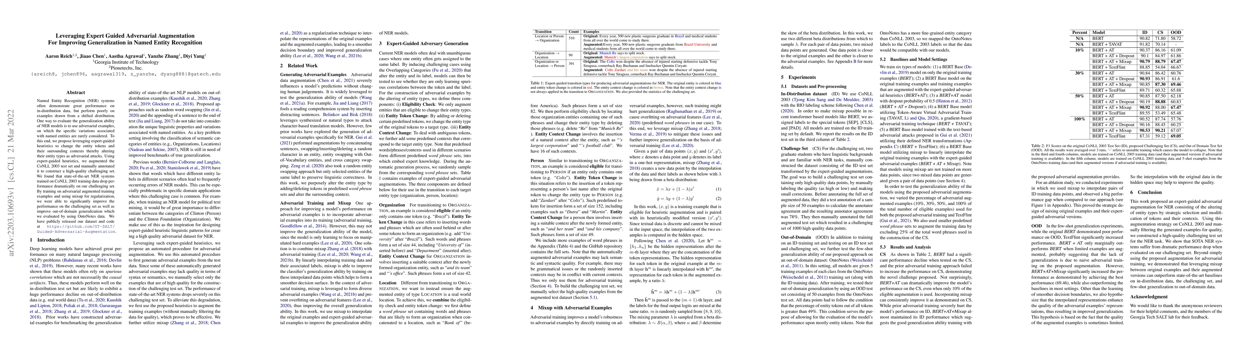 Thumbnail for Leveraging Expert Guided Adversarial Augmentation For Improving
  Generalization in Named Entity Recognition