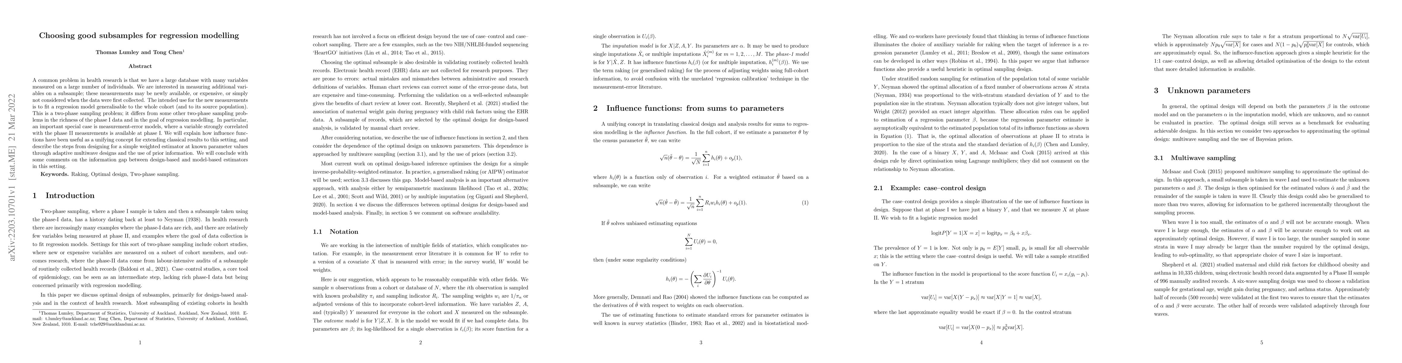 Thumbnail for Choosing good subsamples for regression modelling