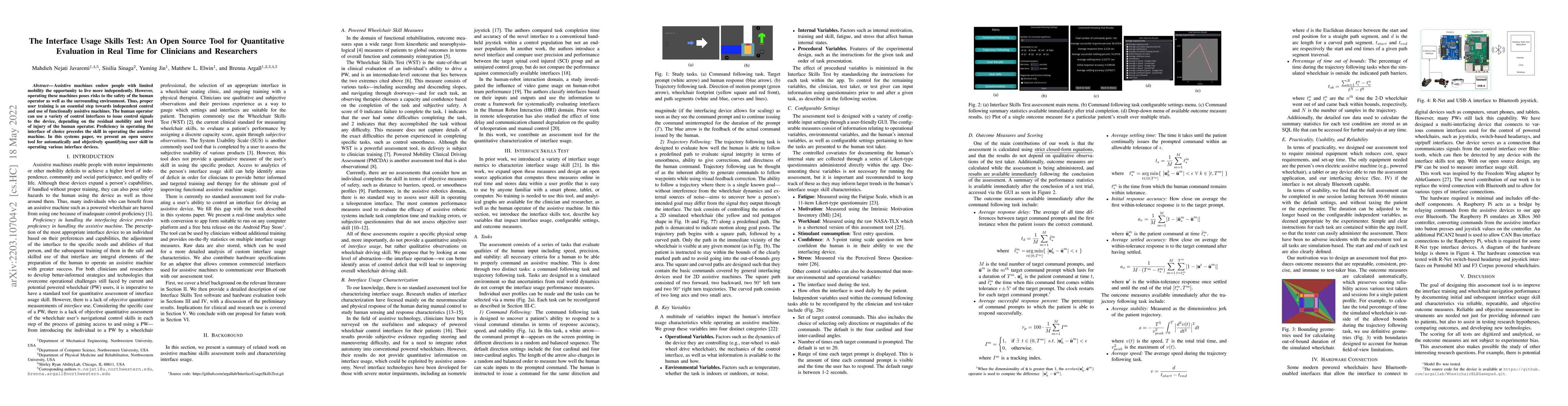 Thumbnail for The Interface Usage Skills Test: An Open Source Tool for Quantitative
  Evaluation in Real Time for Clinicians and Researchers