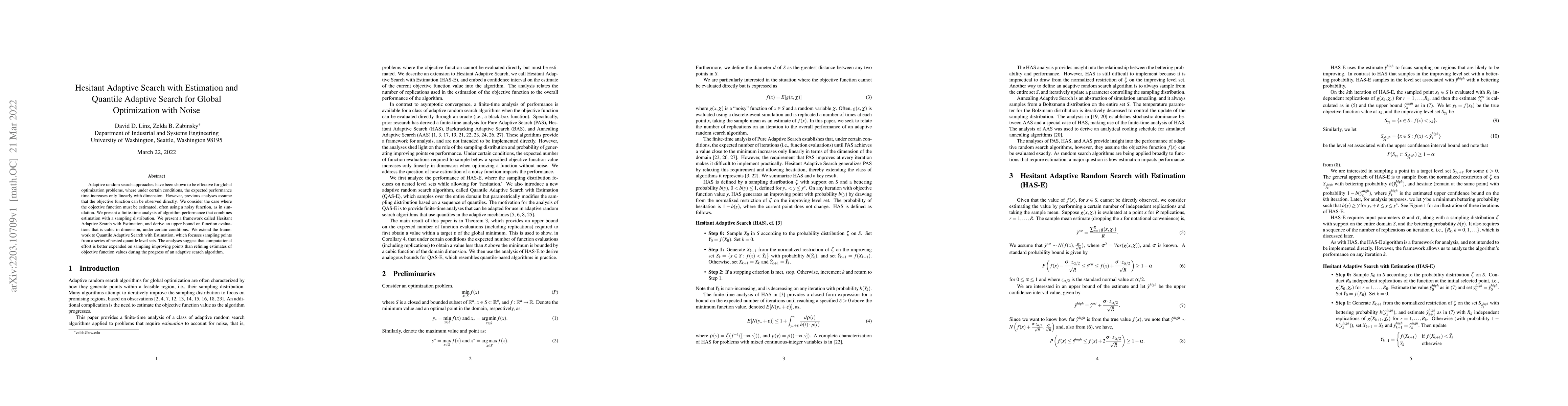 Thumbnail for Hesitant Adaptive Search with Estimation and Quantile Adaptive Search
  for Global Optimization with Noise