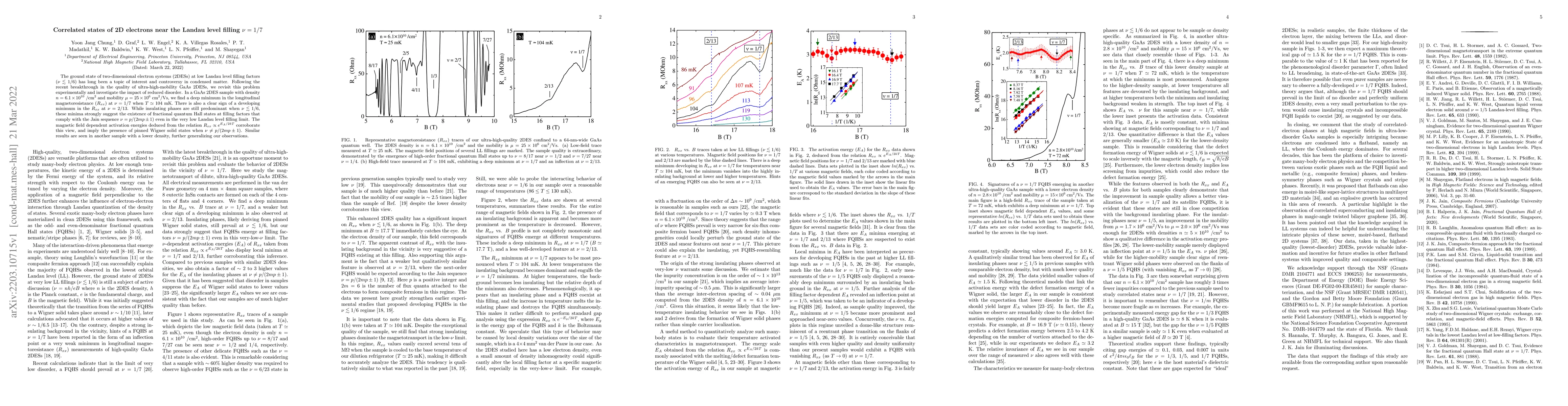 Thumbnail for Correlated states of 2D electrons near the Landau level filling
  $\nu=1/7$