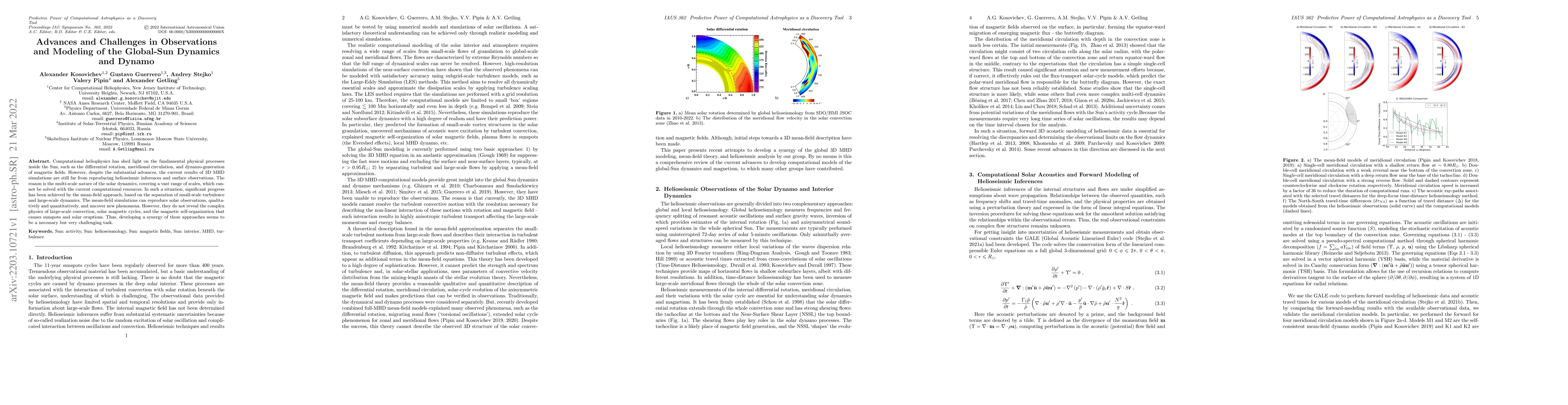 Thumbnail for Advances and Challenges in Observations and Modeling of the Global-Sun
  Dynamics and Dynamo