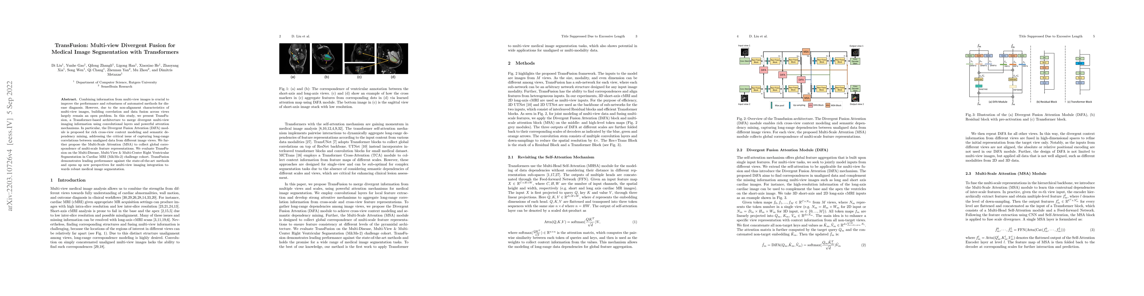 Thumbnail for TransFusion: Multi-view Divergent Fusion for Medical Image Segmentation
  with Transformers