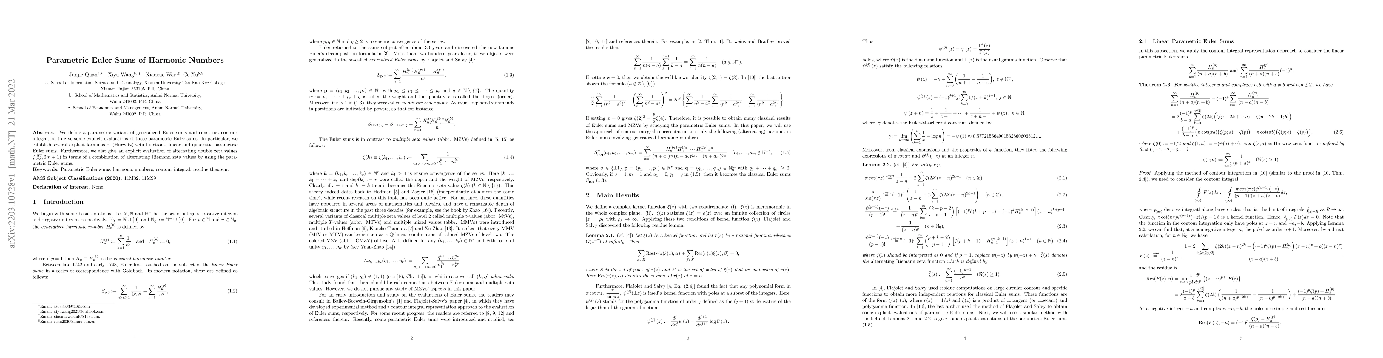Thumbnail for Parametric Euler Sums of Harmonic Numbers