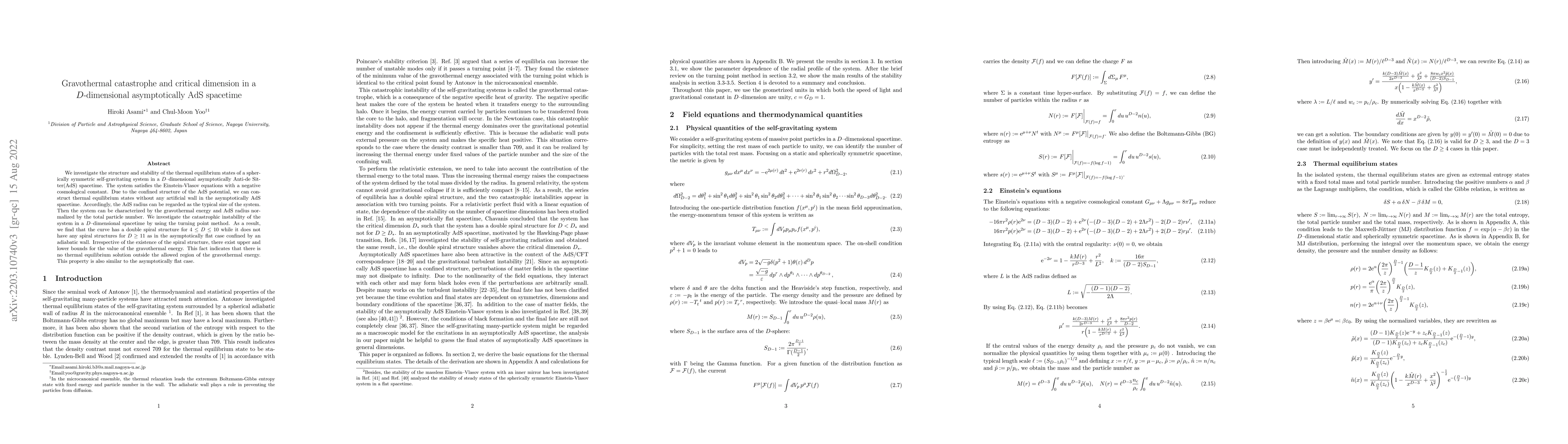 Thumbnail for Gravothermal catastrophe and critical dimension in a $D$-dimensional
  asymptotically AdS spacetime