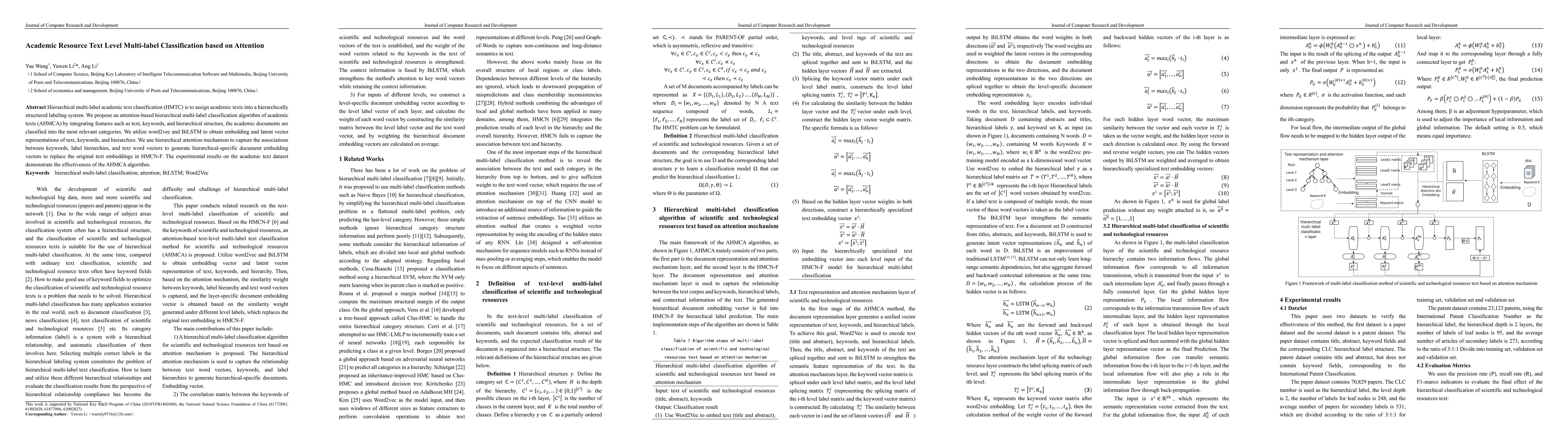 Thumbnail for Academic Resource Text Level Multi-label Classification based on
  Attention