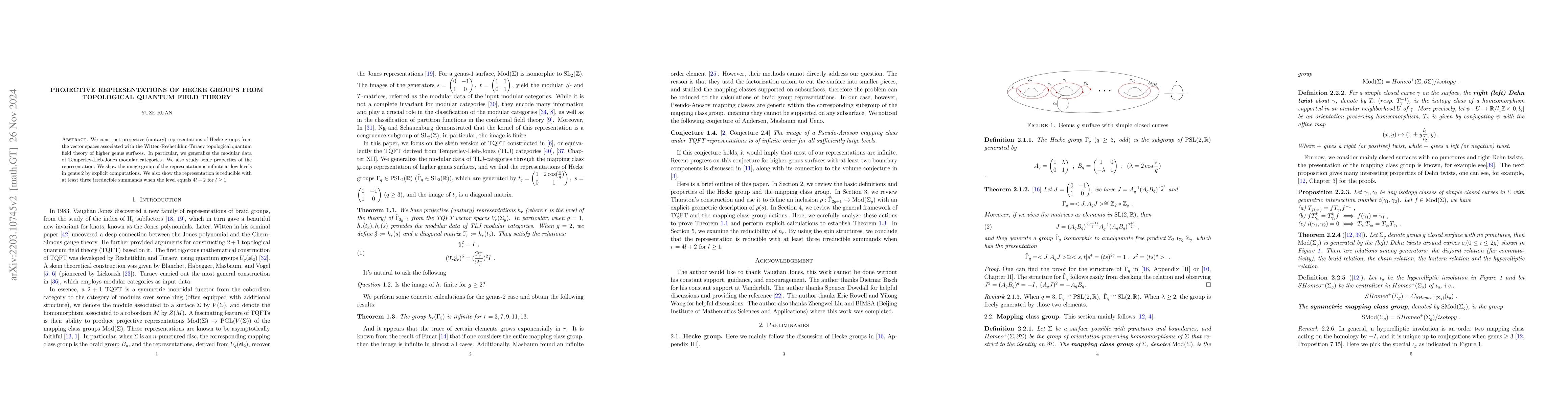 Thumbnail for Projective representations of Hecke groups from Topological quantum
  field theory
