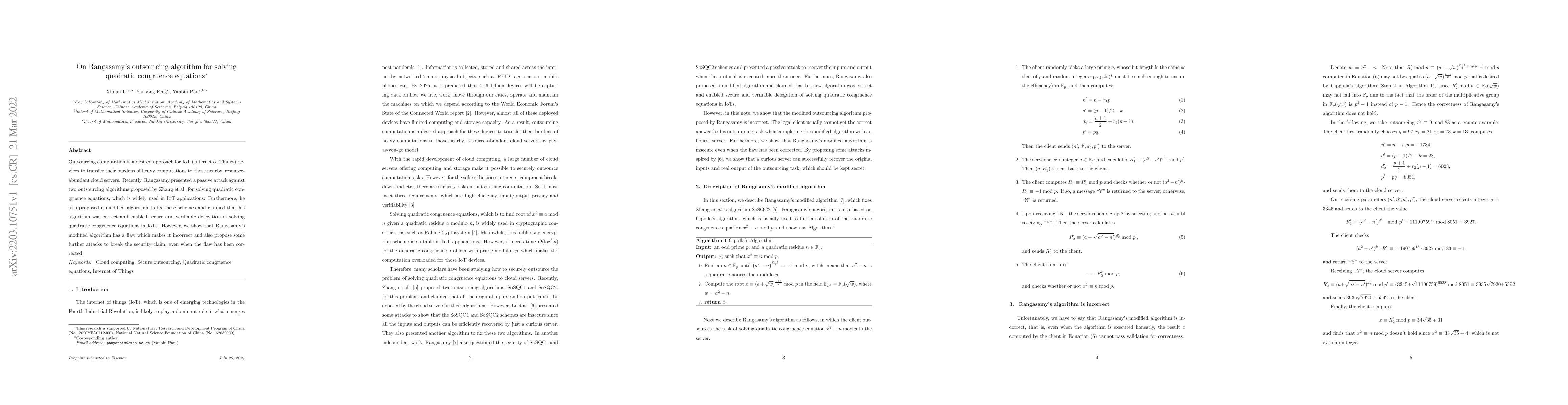 Thumbnail for On Rangasamy's outsourcing algorithm for solving quadratic congruence
  equations