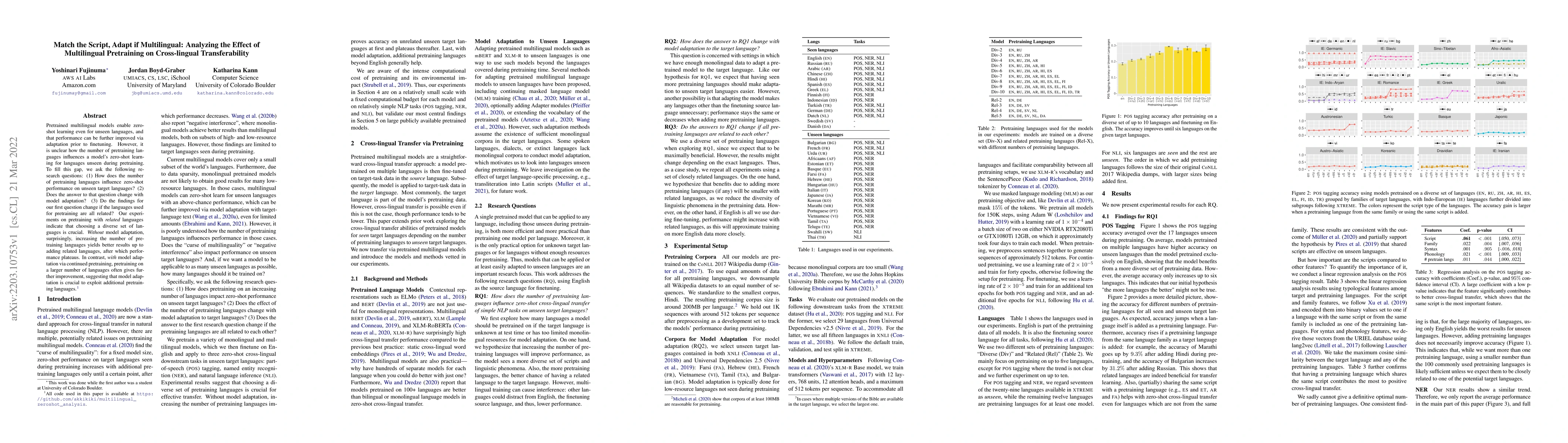Thumbnail for Match the Script, Adapt if Multilingual: Analyzing the Effect of
  Multilingual Pretraining on Cross-lingual Transferability