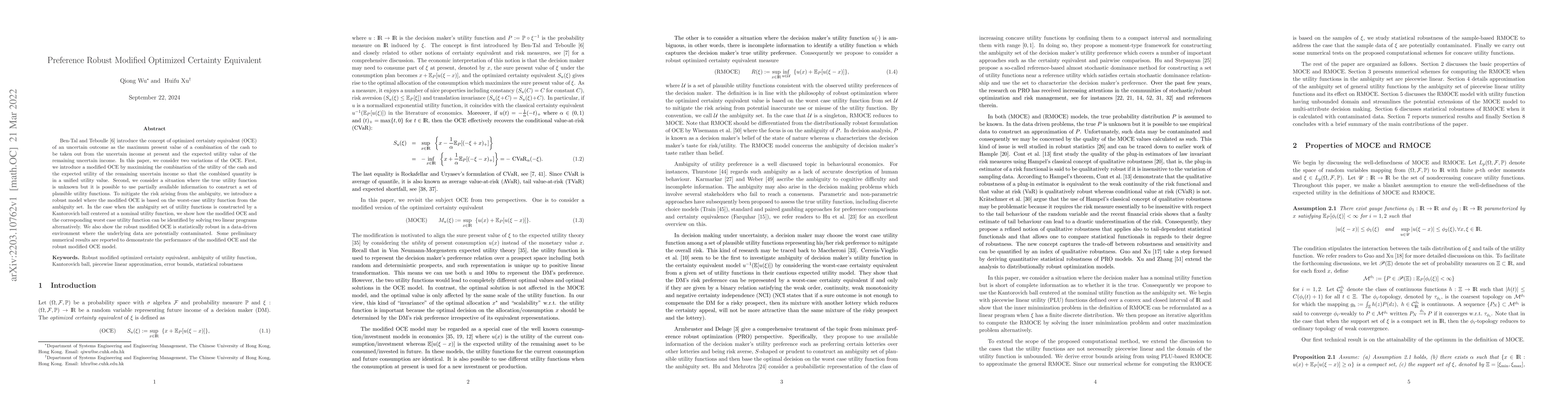 Thumbnail for Preference Robust Modified Optimized Certainty Equivalent