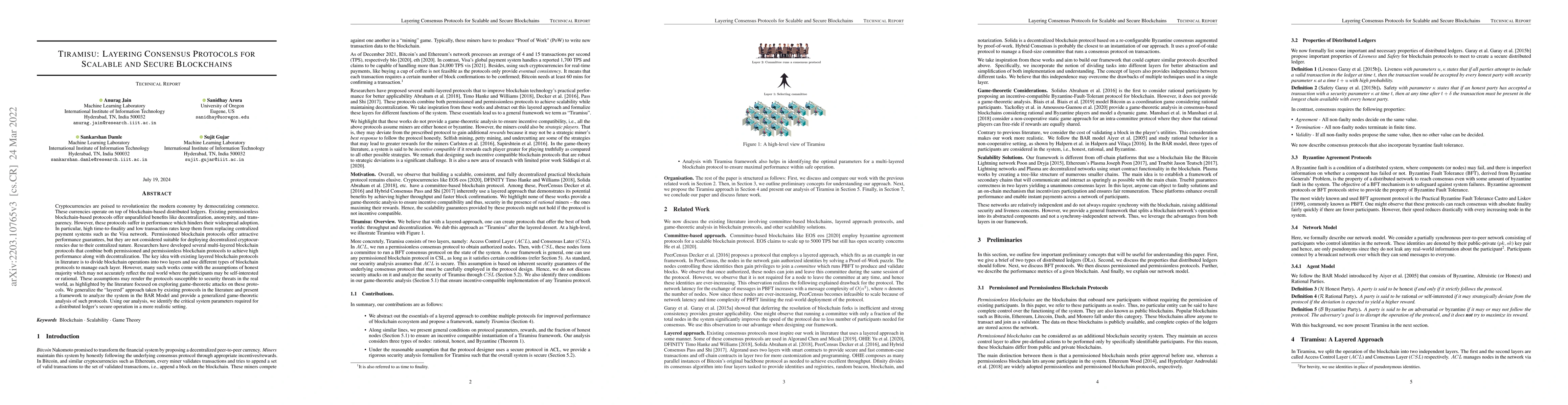 Thumbnail for Tiramisu: Layering Consensus Protocols for Scalable and Secure
  Blockchains