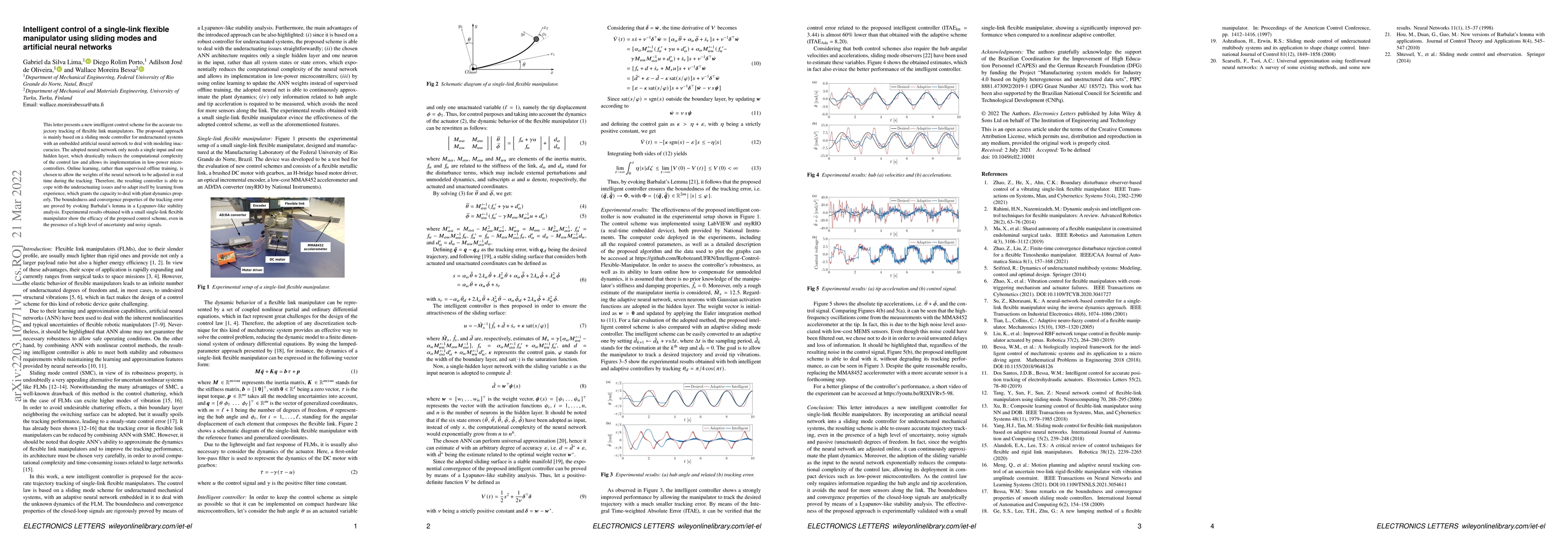 Thumbnail for Intelligent control of a single-link flexible manipulator using sliding
  modes and artificial neural networks