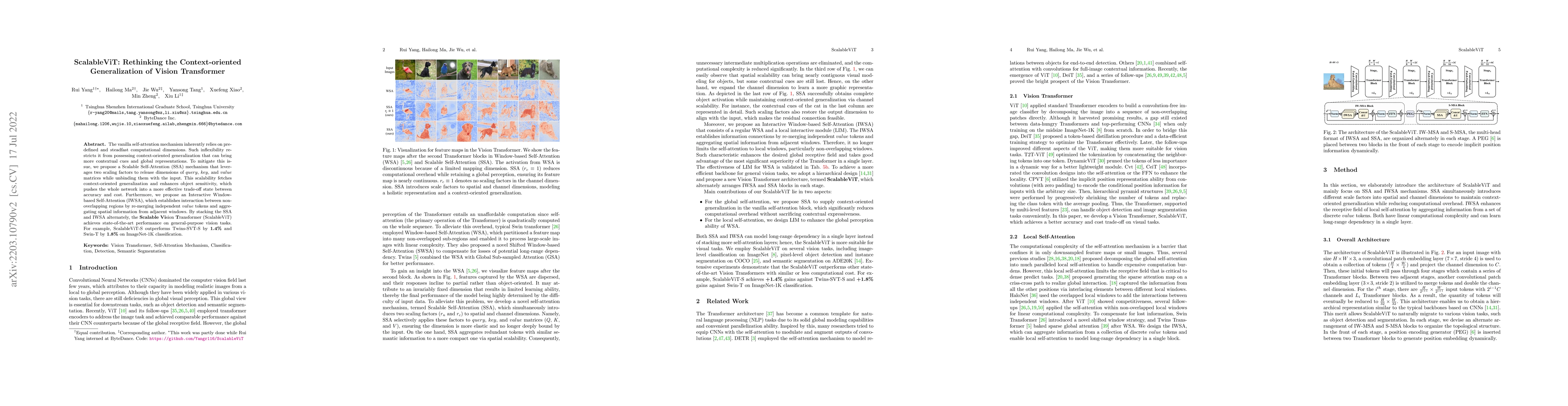 Thumbnail for ScalableViT: Rethinking the Context-oriented Generalization of Vision
  Transformer