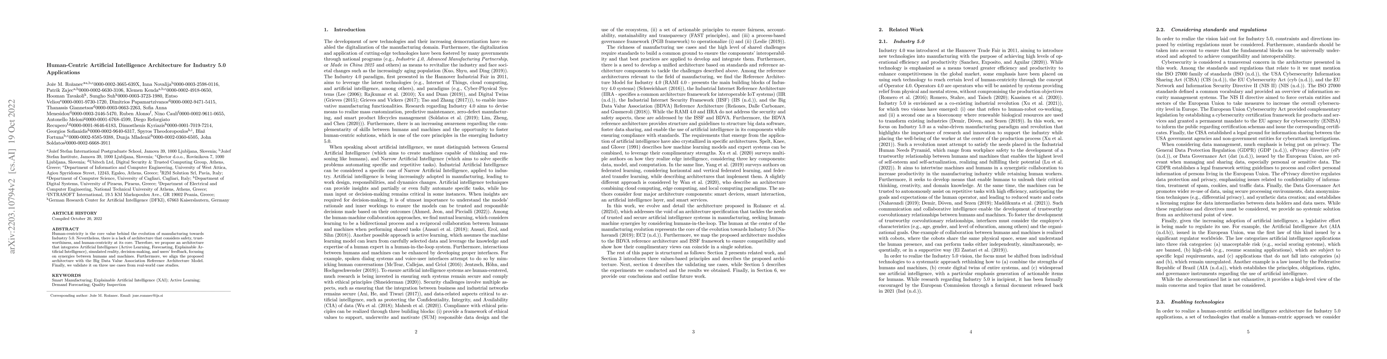 Thumbnail for Human-Centric Artificial Intelligence Architecture for Industry 5.0
  Applications