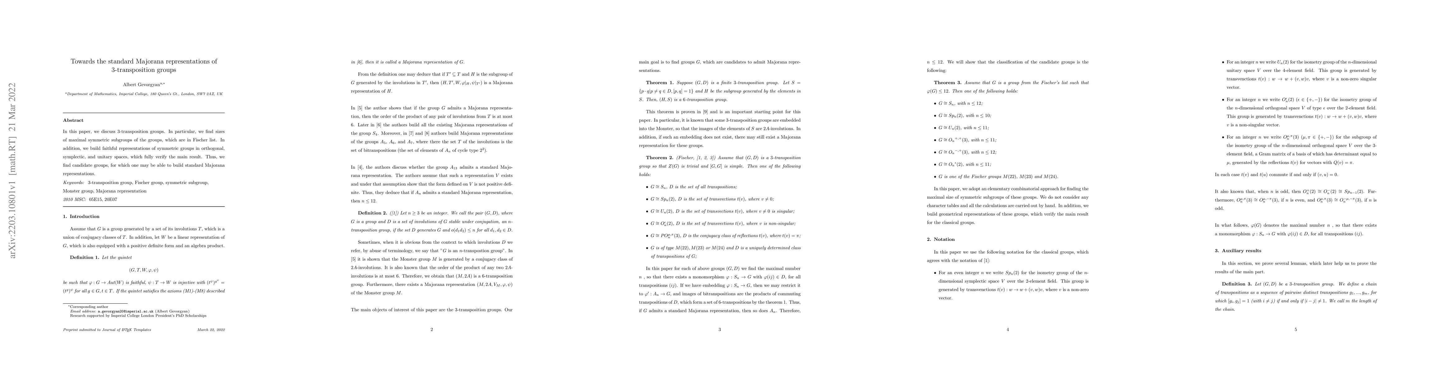 Thumbnail for Towards the standard Majorana representations of 3-transposition groups