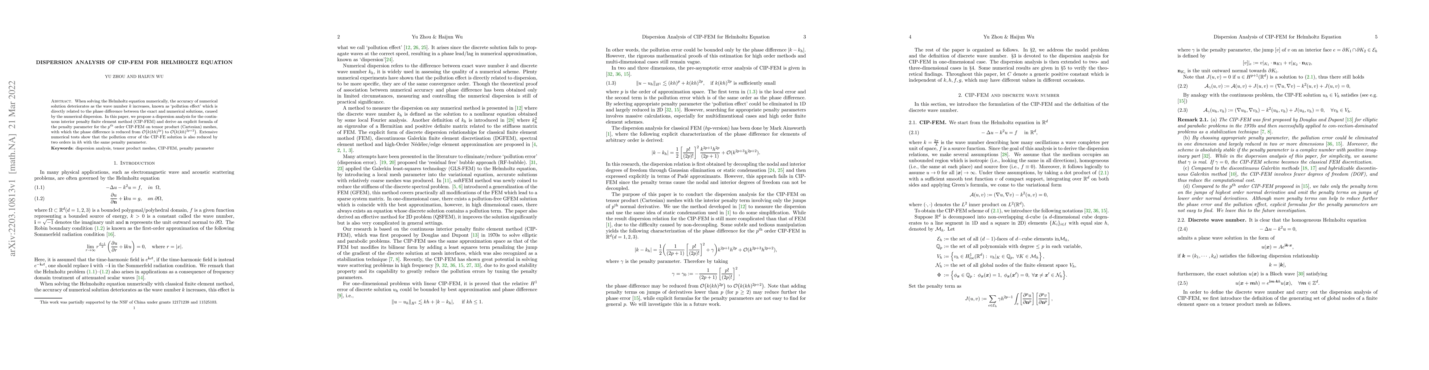 Thumbnail for Dispersion Analysis of CIP-FEM for Helmholtz Equation
