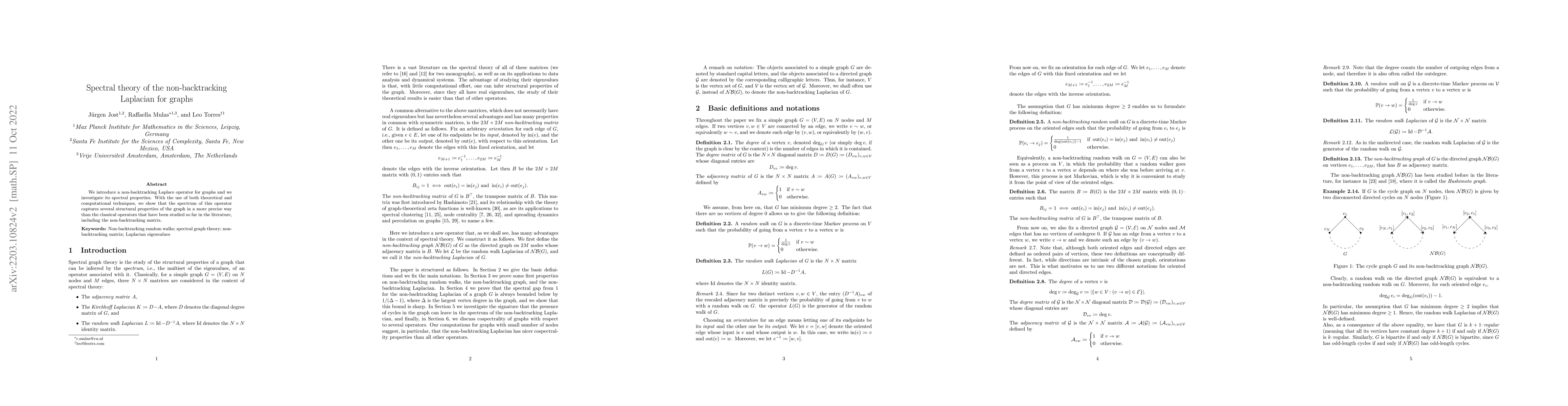 Thumbnail for Spectral theory of the non-backtracking Laplacian for graphs