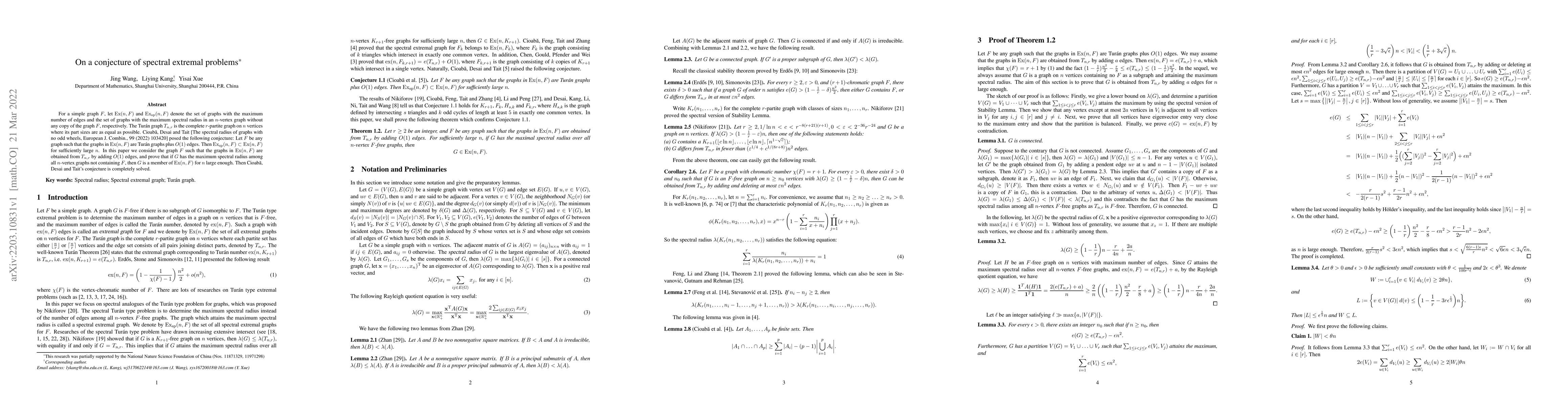 Thumbnail for On a conjecture of spectral extremal problems