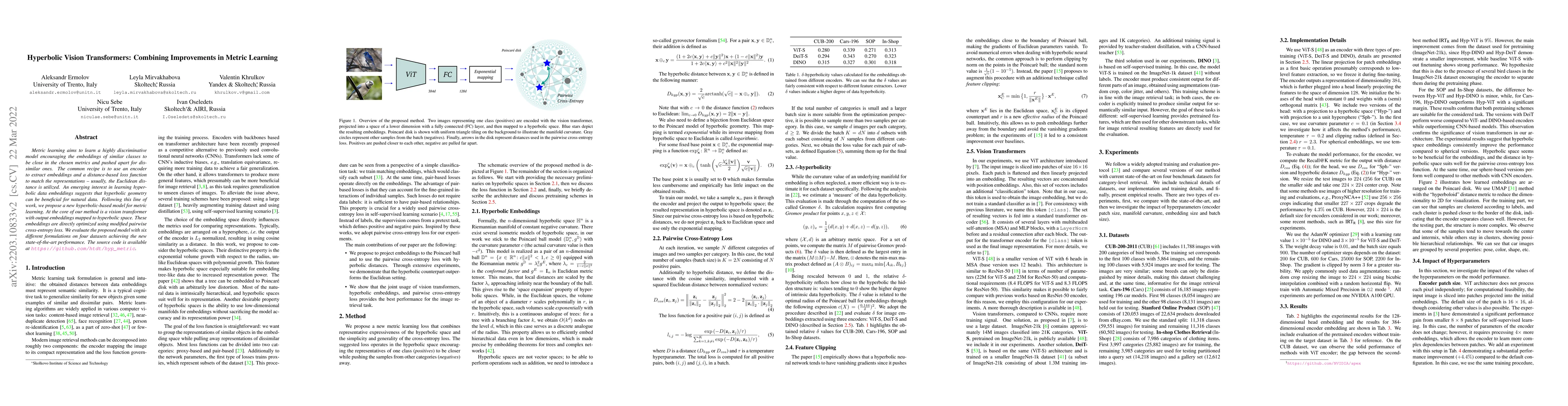 Thumbnail for Hyperbolic Vision Transformers: Combining Improvements in Metric
  Learning