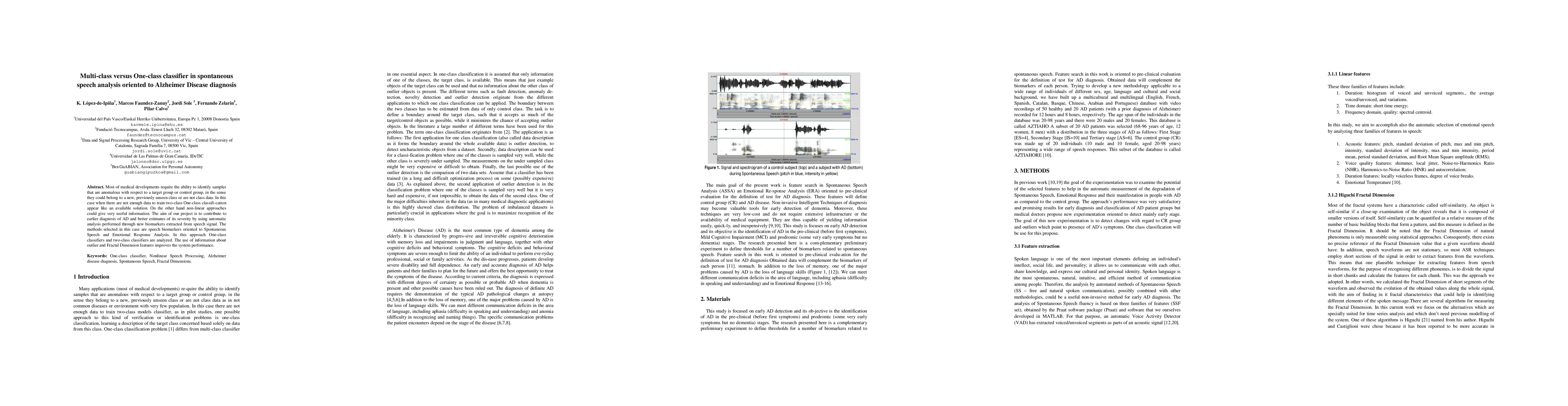Thumbnail for Multi-class versus One-class classifier in spontaneous speech analysis
  oriented to Alzheimer Disease diagnosis