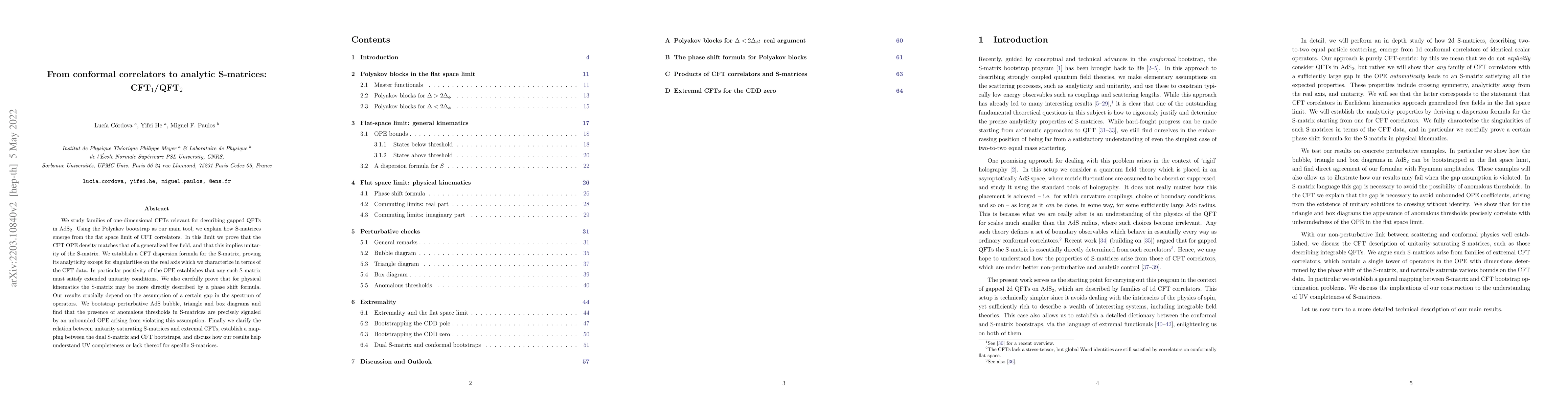 Thumbnail for From conformal correlators to analytic S-matrices: CFT$_1$/QFT$_2$