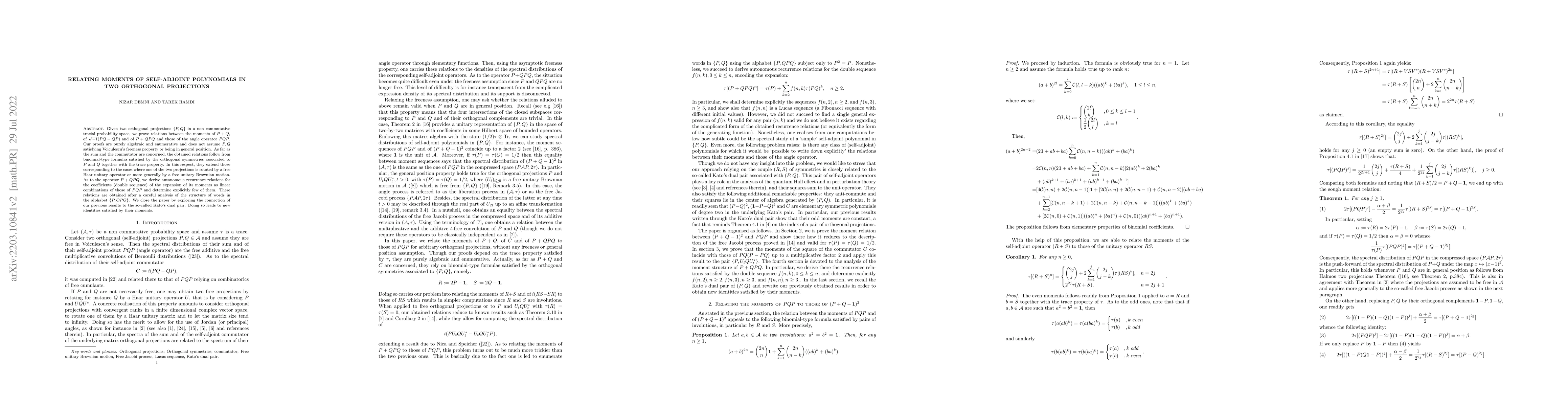 Thumbnail for Relating moments of self-adjoint polynomials in two orthogonal
  projections