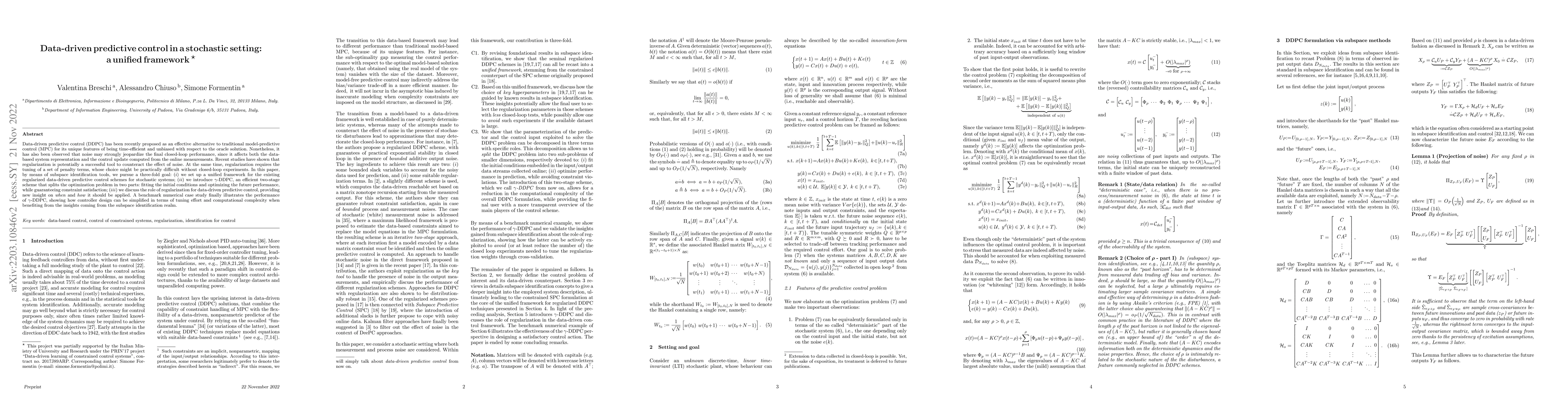 Thumbnail for Data-driven predictive control in a stochastic setting: a unified
  framework
