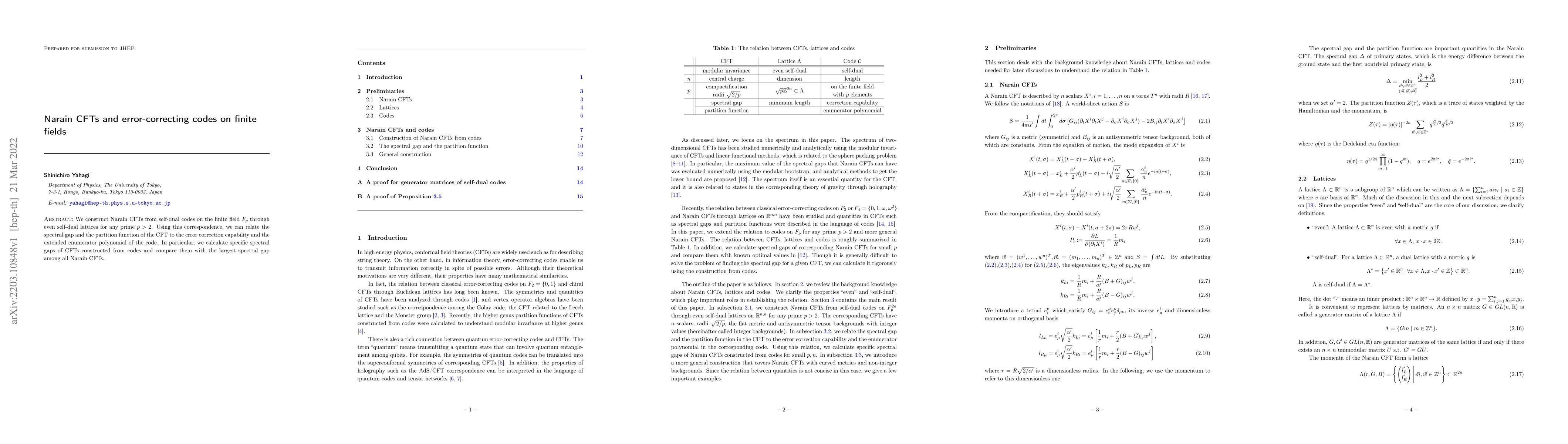 Thumbnail for Narain CFTs and error-correcting codes on finite fields