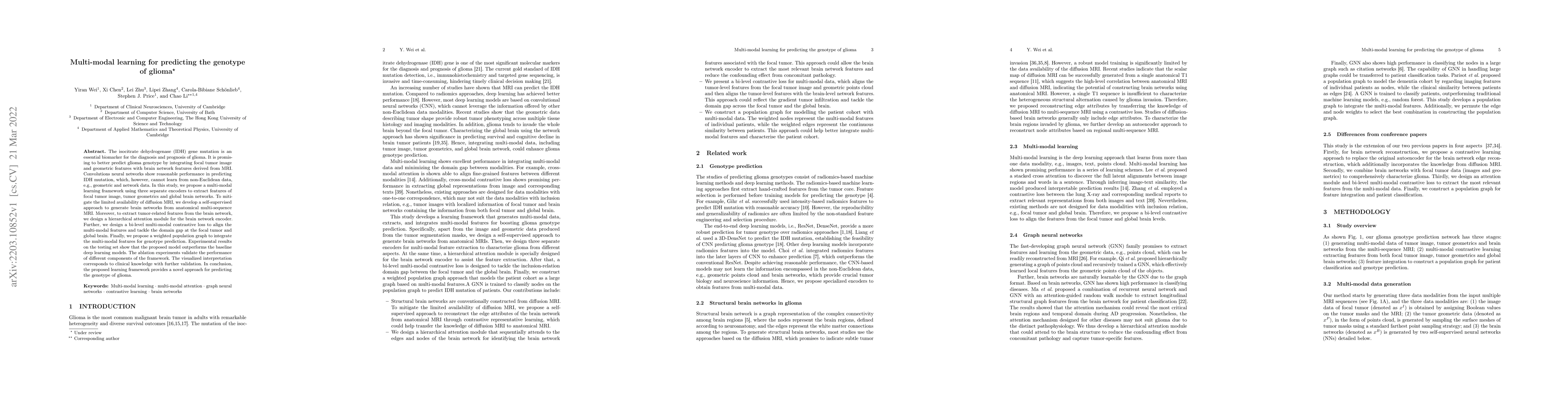 Thumbnail for Multi-modal learning for predicting the genotype of glioma