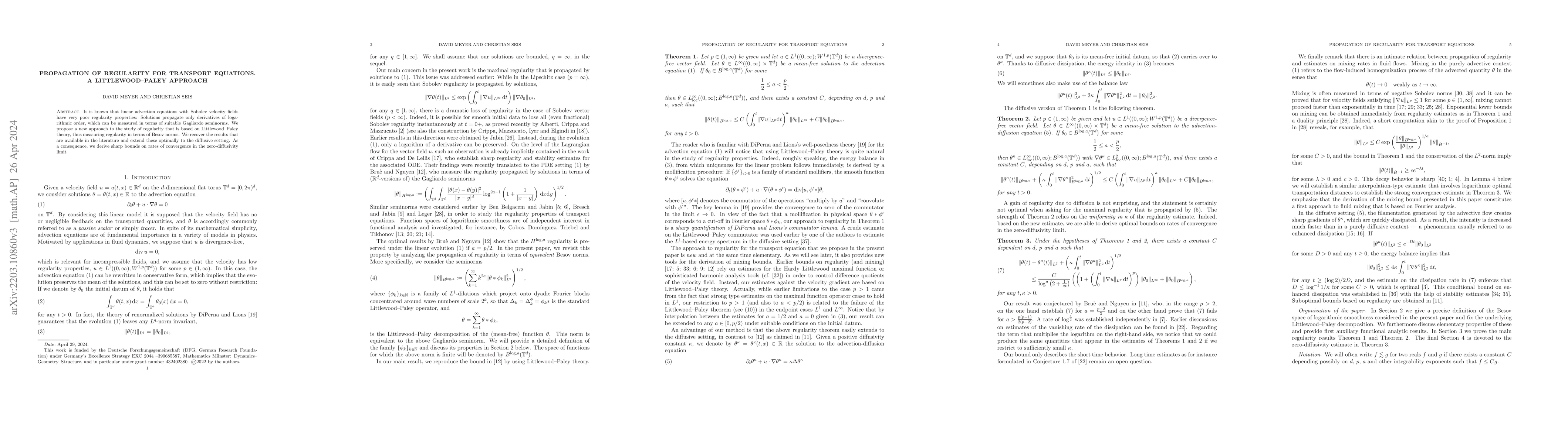 Thumbnail for Propagation of regularity for transport equations. A Littlewood-Paley
  approach