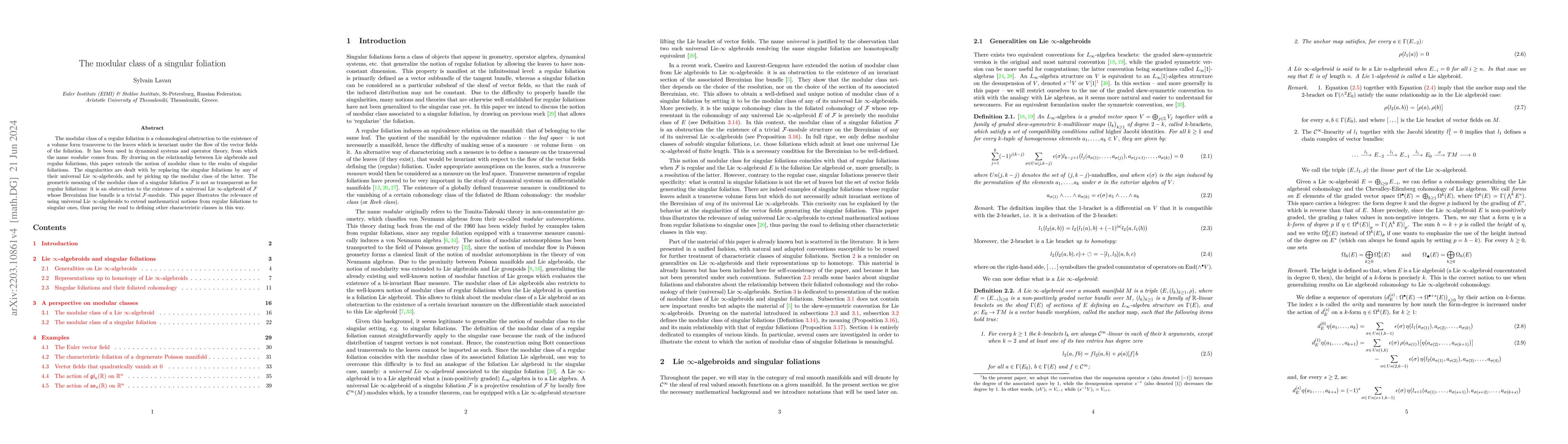 Thumbnail for The modular class of a singular foliation