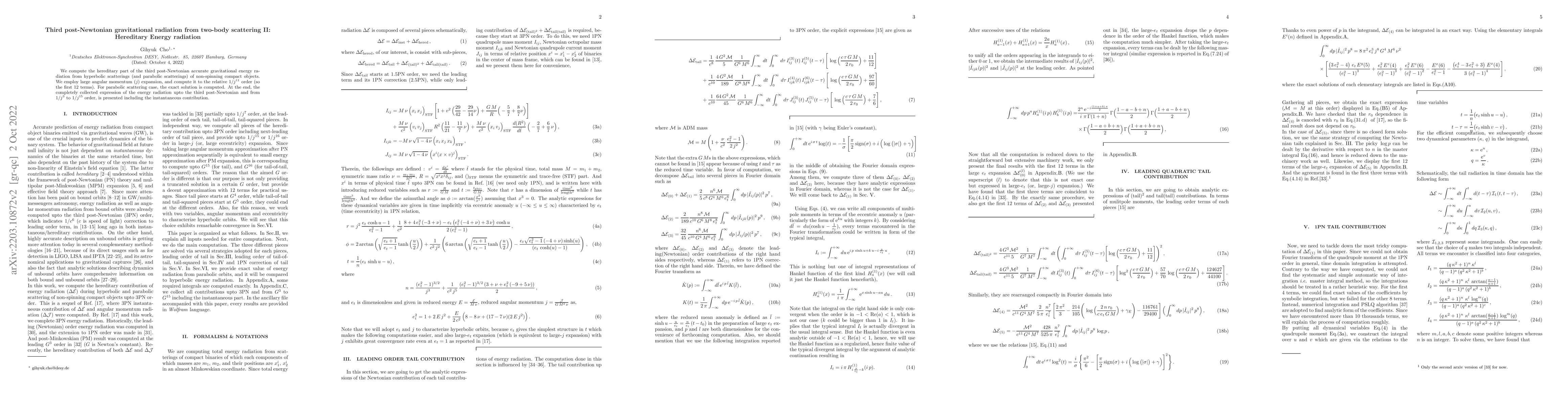 Thumbnail for Third post-Newtonian gravitational radiation from two-body scattering
  II. Hereditary Energy radiation