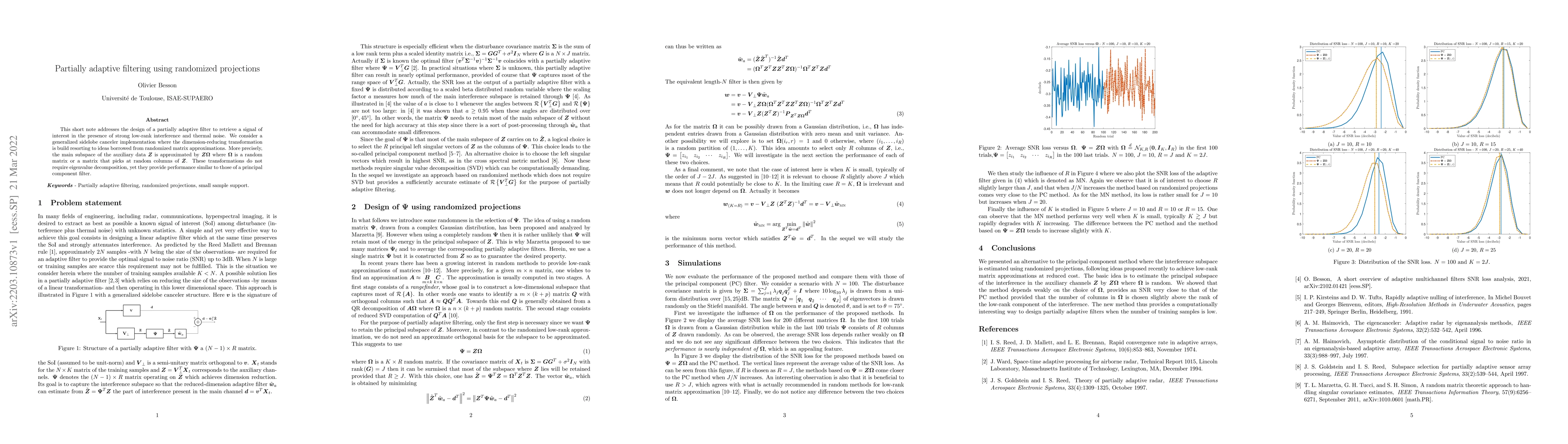 Thumbnail for Partially adaptive filtering using randomized projections
