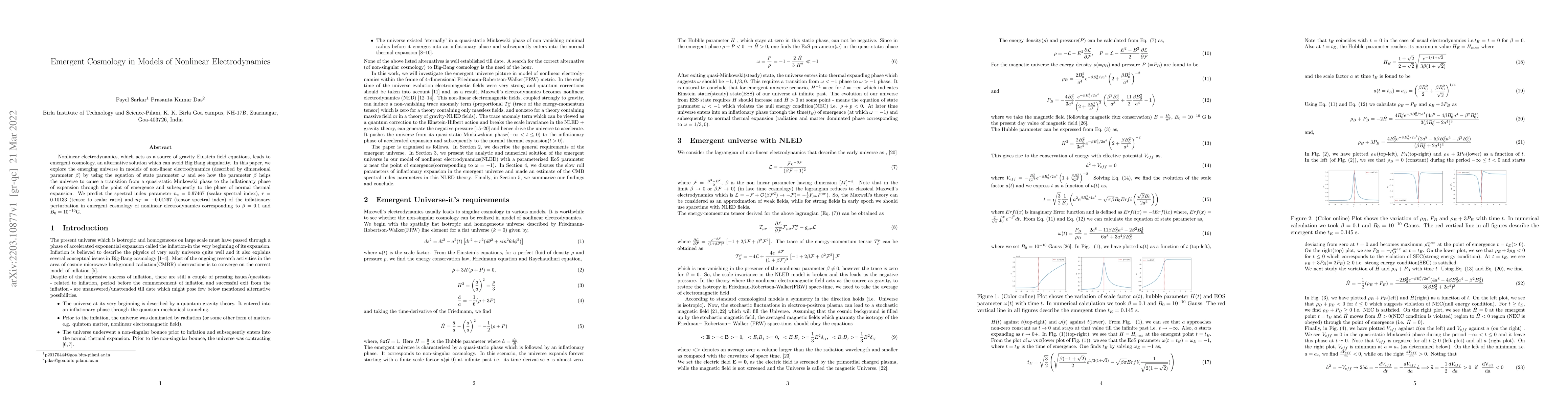 Thumbnail for Emergent Cosmology in Models of Nonlinear Electrodynamics