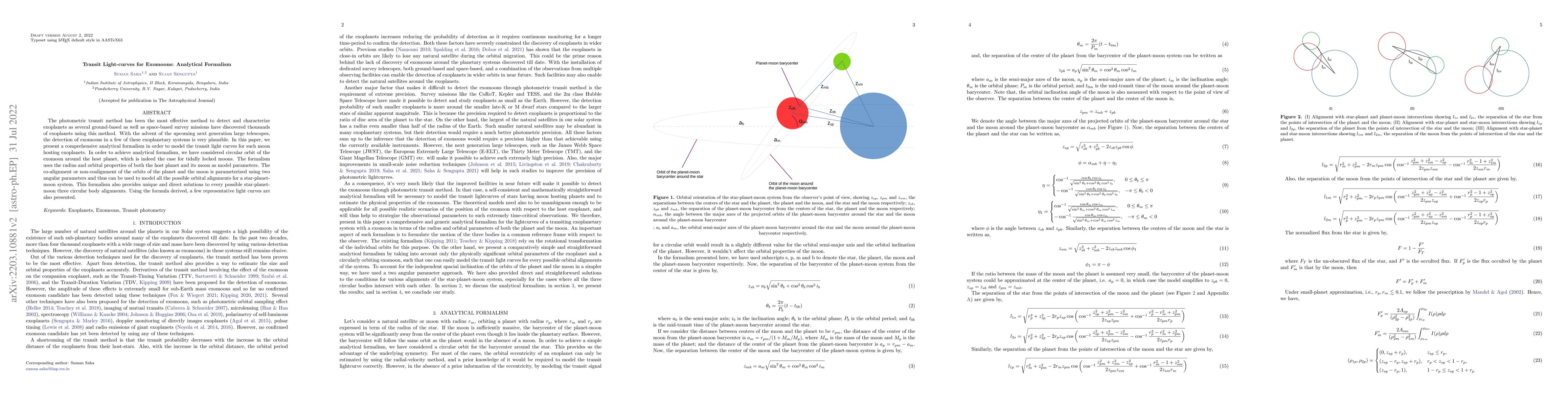Thumbnail for Transit Light-curves for Exomoons: Analytical Formalism