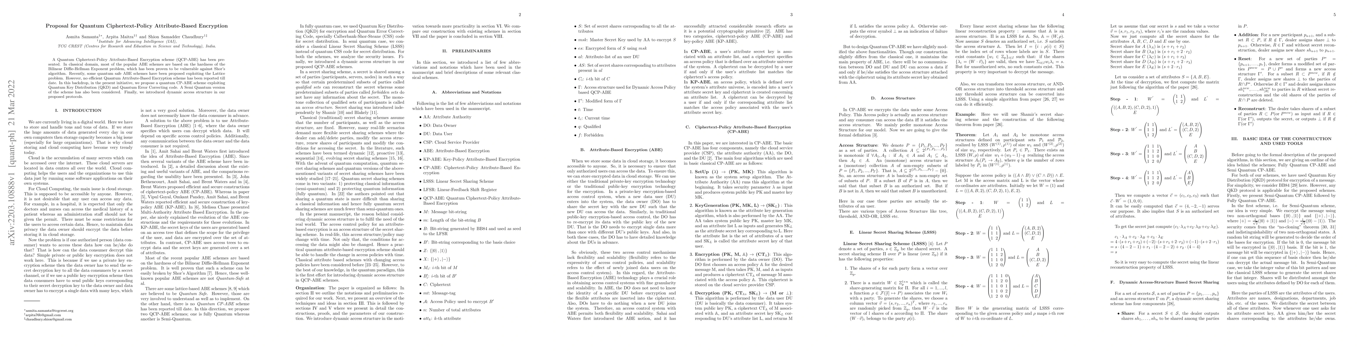 Thumbnail for Proposal for Quantum Ciphertext-Policy Attribute-Based Encryption