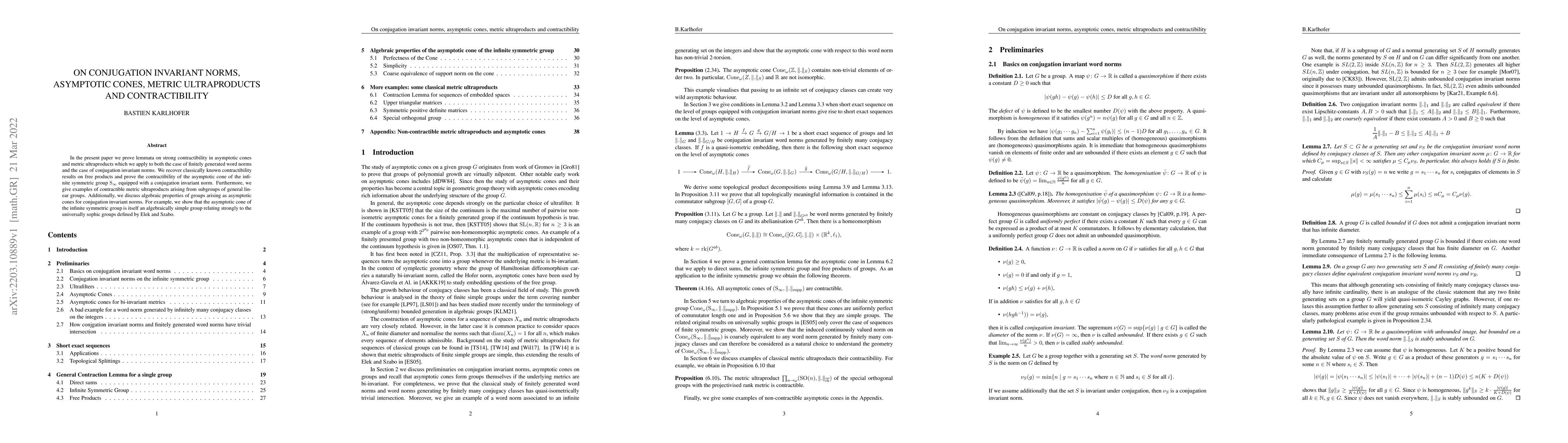 Thumbnail for On conjugation invariant norms, asymptotic cones, metric ultraproducts
  and contractibility