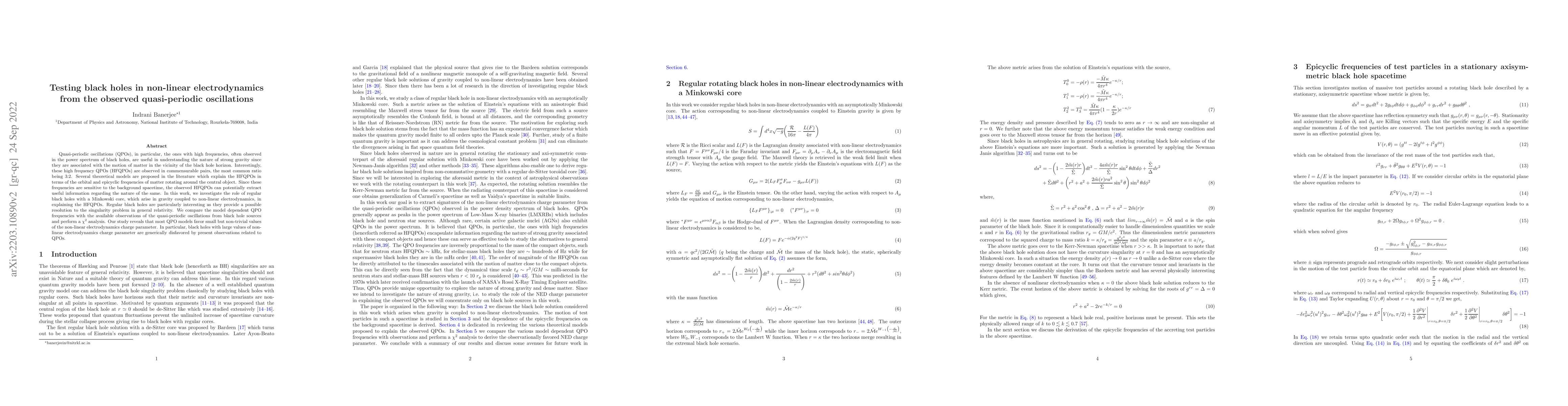 Thumbnail for Testing black holes in non-linear electrodynamics from the observed
  quasi-periodic oscillations