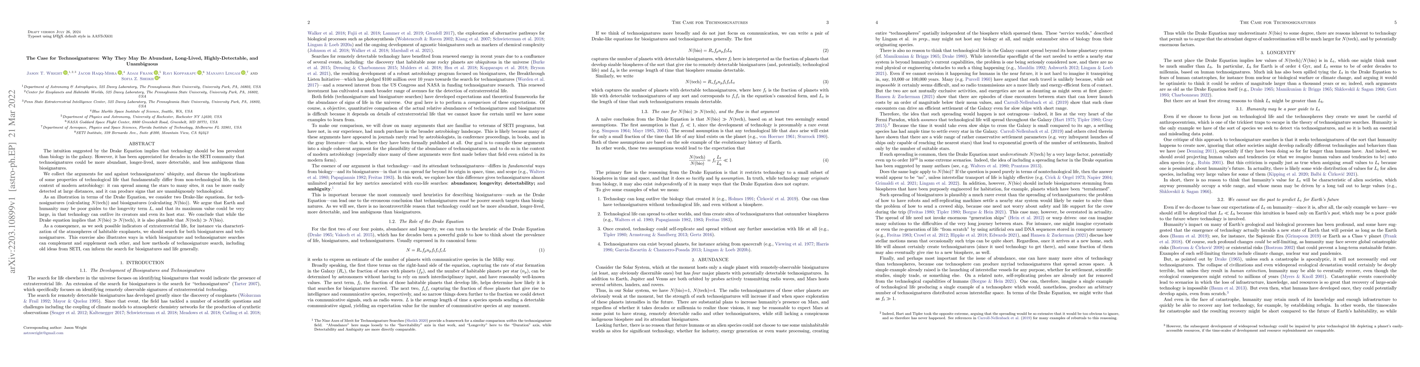 Thumbnail for The Case for Technosignatures: Why They May Be Abundant, Long-lived,
  Highly Detectable, and Unambiguous