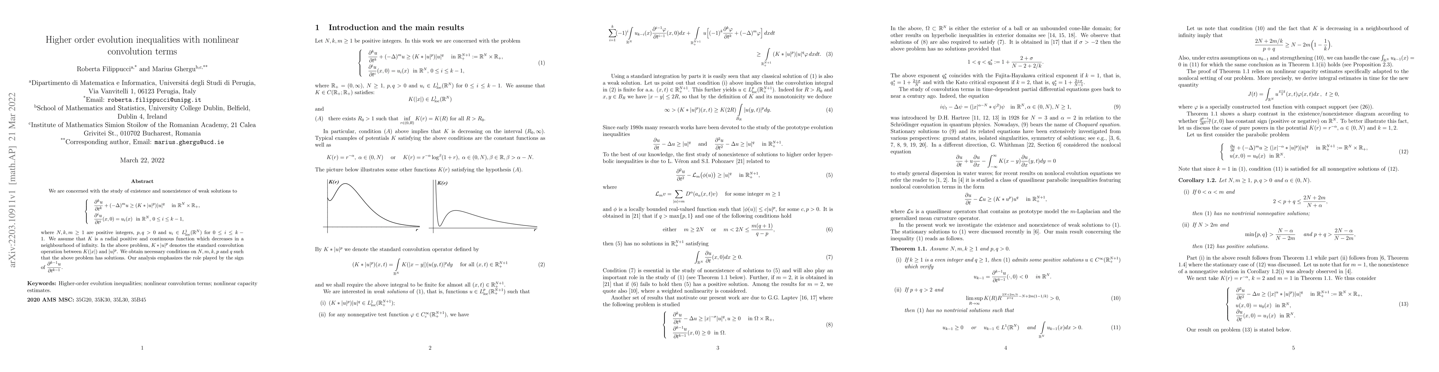 Thumbnail for Higher order evolution inequalities with nonlinear convolution terms