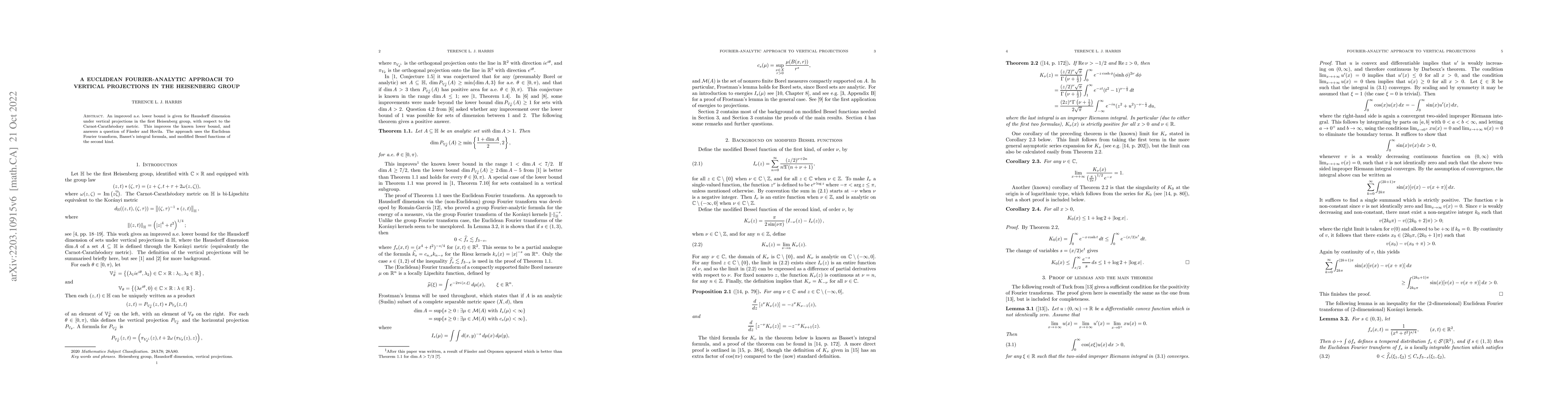 Thumbnail for A Euclidean Fourier-analytic approach to vertical projections in the
  Heisenberg group