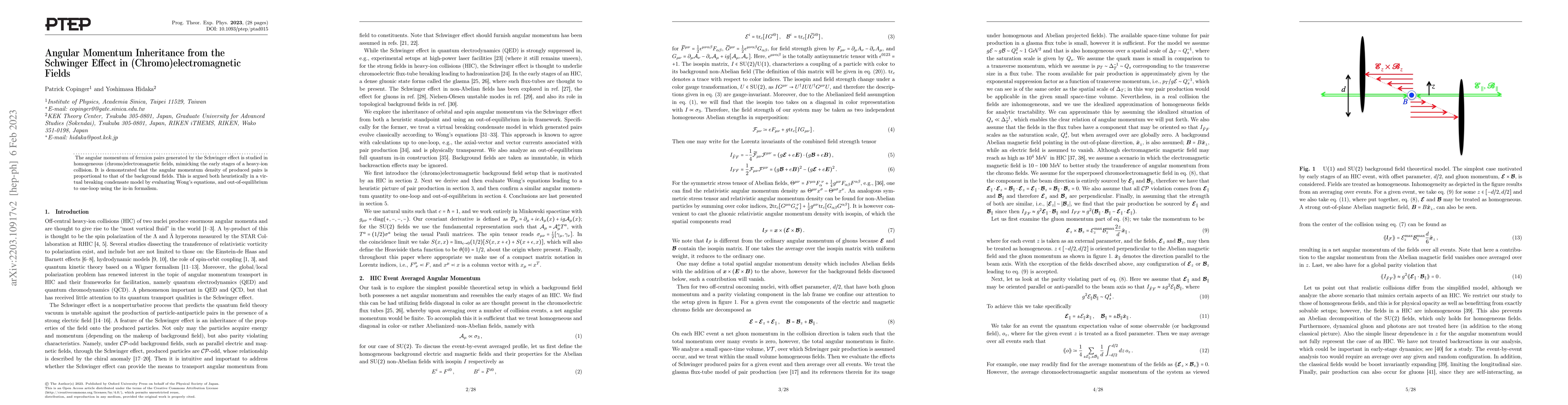 Thumbnail for Angular Momentum Inheritance from the Schwinger Effect in
  (Chromo)electromagnetic Fields