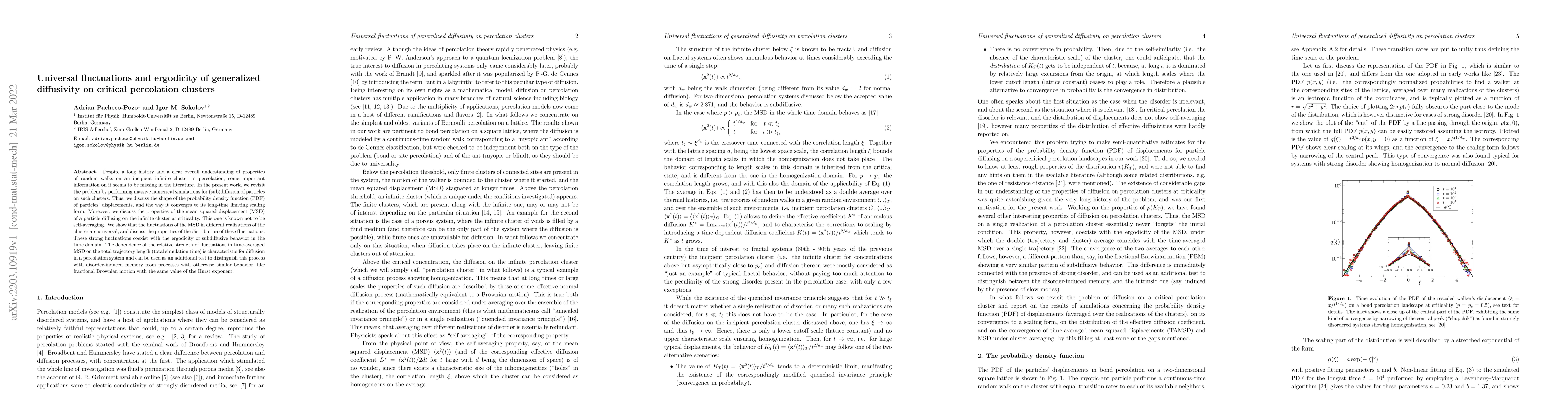 Thumbnail for Universal fluctuations and ergodicity of generalized diffusivity on
  critical percolation clusters