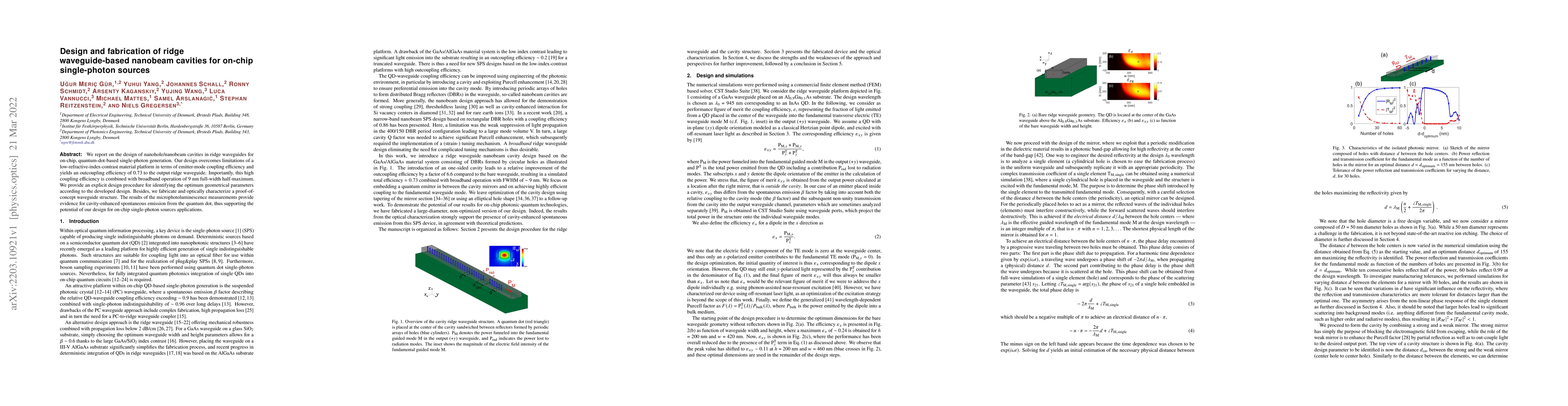 Thumbnail for Design and fabrication of ridge waveguide-based nanobeam cavities for
  on-chip single-photon sources