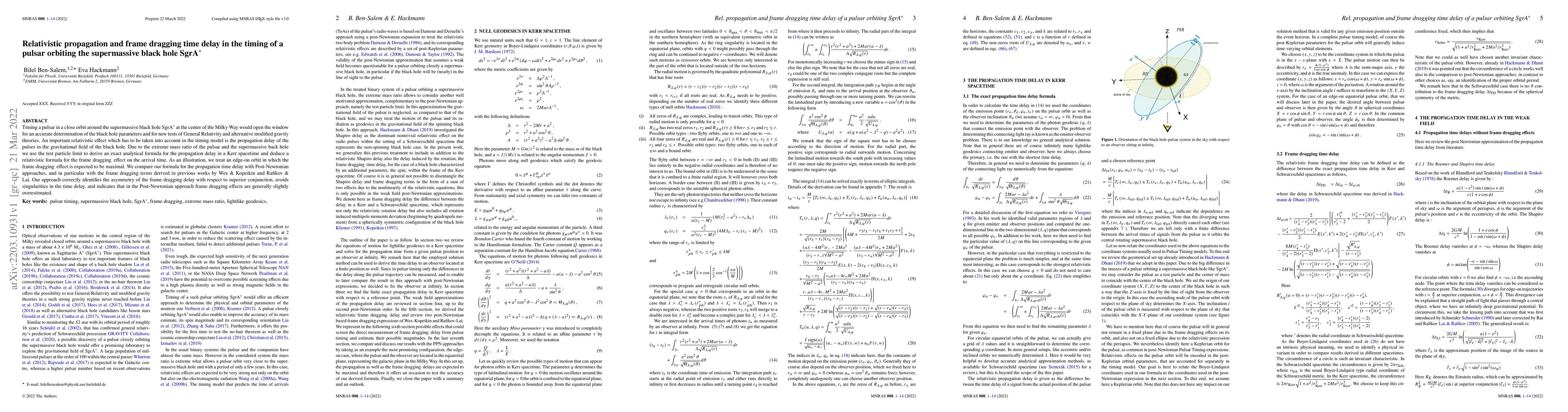 Thumbnail for Relativistic propagation and frame dragging time delay in the timing of
  a pulsar orbiting the supermassive black hole SgrA*