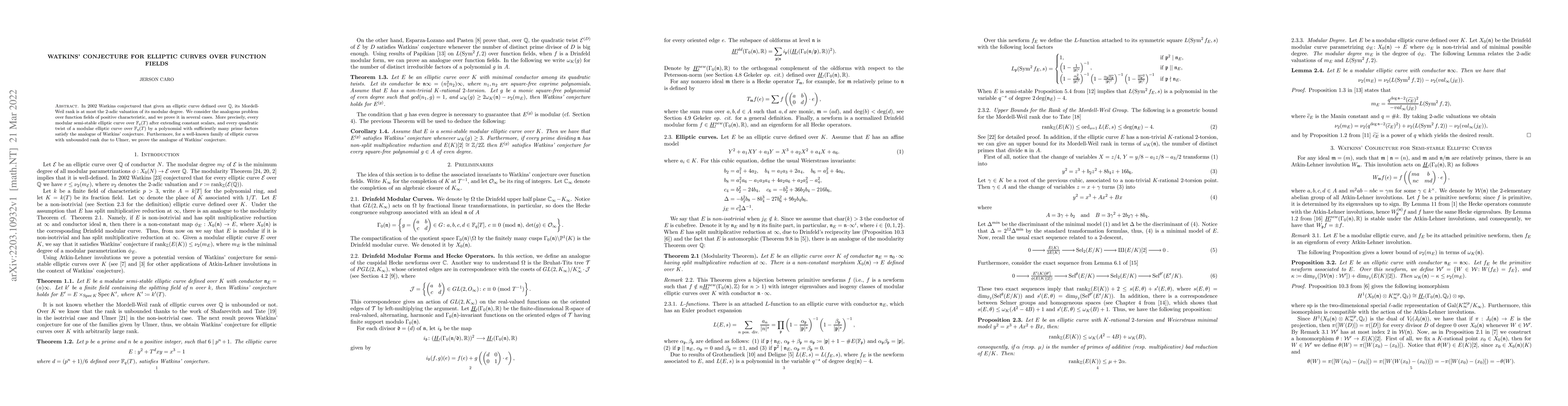Thumbnail for Watkins' conjecture for elliptic curves over function fields
