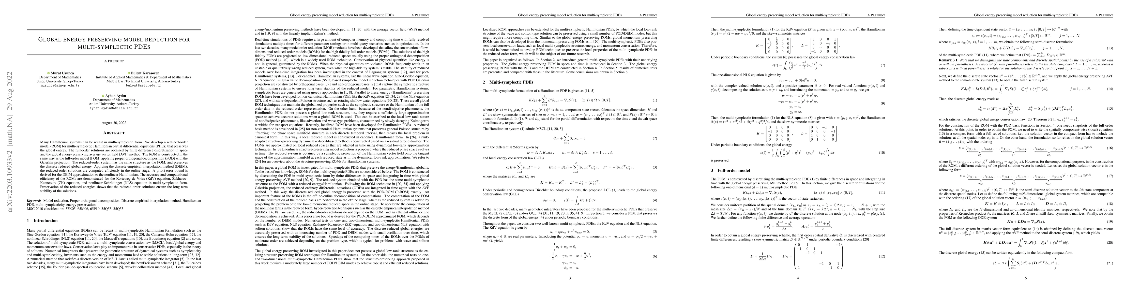 Thumbnail for Global energy preserving model reduction for multi-symplectic PDEs
